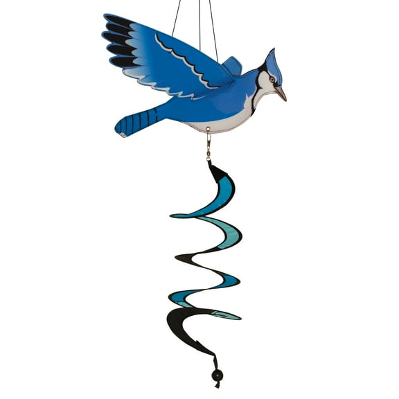 In the Breeze 4981 — Blue Jay Theme Twister — Colorful Bird Spinning Outdoor Decoration for Yards and Gardens