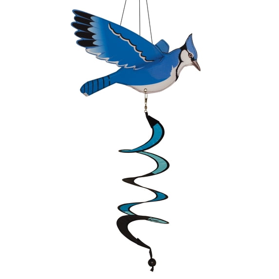 In the Breeze 4981 — Blue Jay Theme Twister — Colorful Bird Spinning Outdoor Decoration for Yards and Gardens