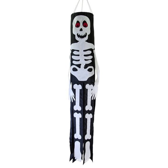 In the Breeze 5021 — Lil' Bones Skeleton 40-Inch Windsock - Hanging Halloween Decoration - Outdoor Holiday Decor