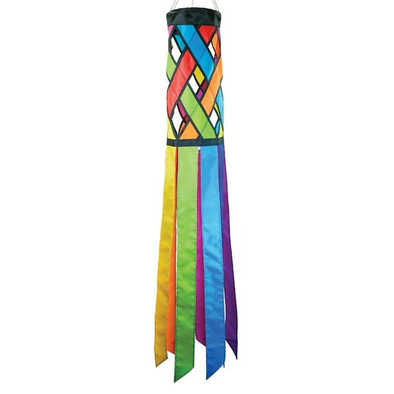 In the Breeze 5209  Fiesta Diagonal Weave 40-inch Windsock  Colorful Lattice Windsock with Color-Coordinated Tails