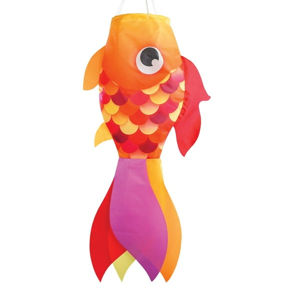 In the Breeze 5221  30-inch Hot Damsel Fish Windsock  Colorful Orange and Red Fishsock Hanging Garden Dcor with Detailed Printed Graphics