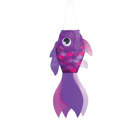 In the Breeze 5222  15-inch Lavender Damsel Fish Windsock  Colorful Purple Fishsock Hanging Garden Decor with Detailed Printed Graphics