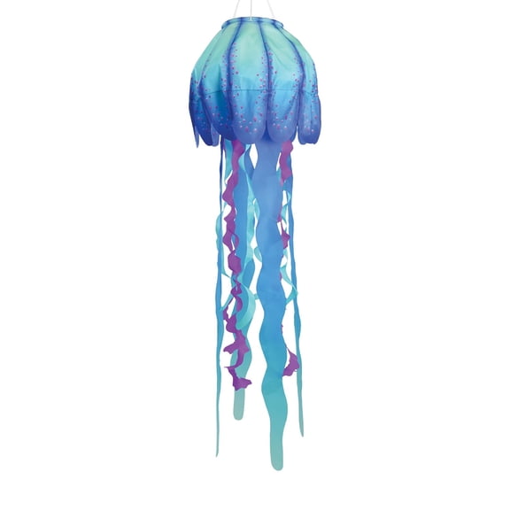 In the Breeze 5250 40-inch Blue Jellyfish 3D Windsock Fully Printed Windsock with Inflatable Head and Free-Flowing Tentacles