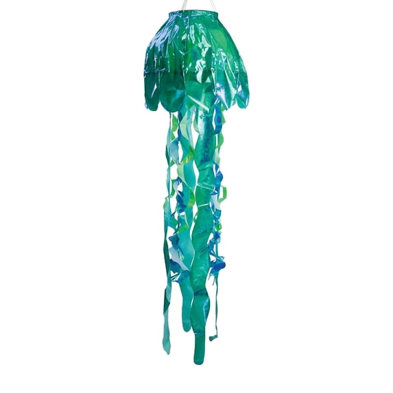 In the Breeze 5257 — 40-inch Teal Iridescent Jellyfish 3D Windsock — Simmering Windsock with Inflatable Head and Free-Flowing Tentacles