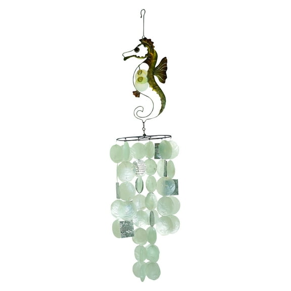 In the Breeze 7013  Capiz Decorative Wind Chime, Seahorse  Melodic Beach Sea Life Wind Chime
