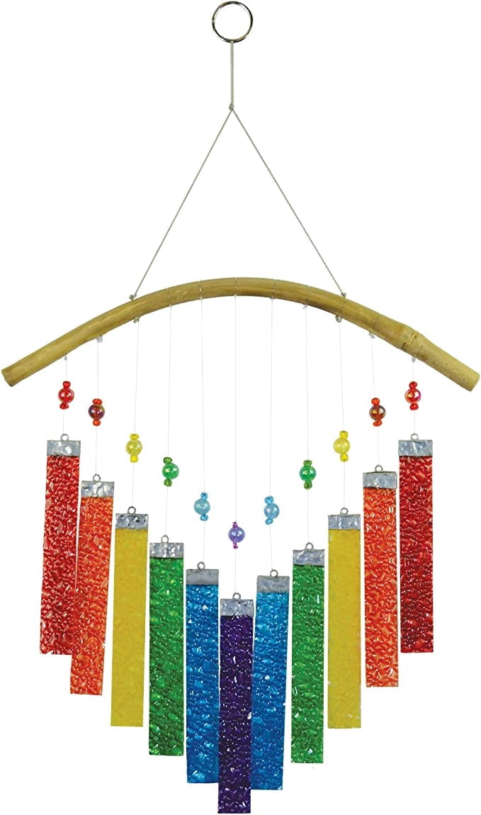 In the Breeze 7025 — Rainbow Textured Glass Mobile Wind Chime — Colorful and Melodic Stamped Glass Chime for Porches and Patios