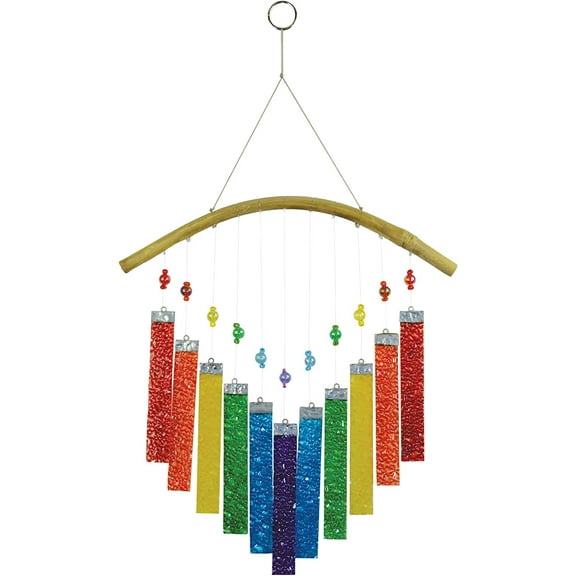 In the Breeze 7025 — Rainbow Textured Glass Mobile Wind Chime — Colorful and Melodic Stamped Glass Chime for Porches and Patios