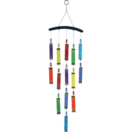 In the Breeze 7026 — Rainbow Textured Tiered Glass Mobile Wind Chime — Colorful and Melodic Suncatcher