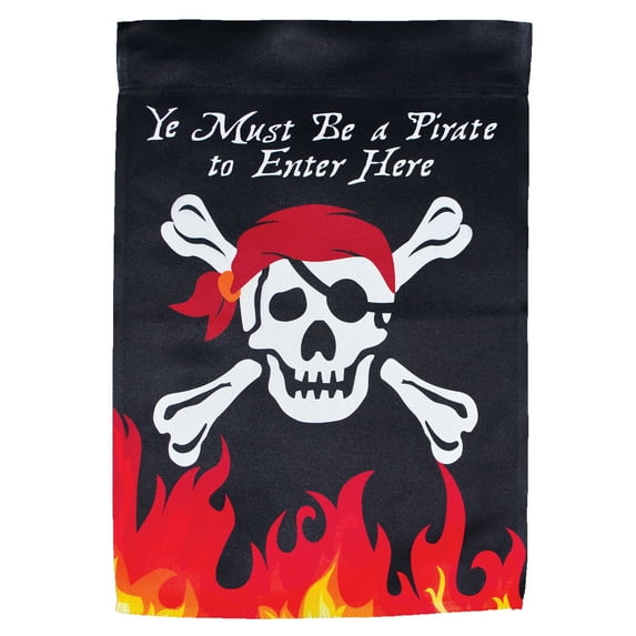 In the Breeze 7409 — Skull and Flames Lustre Garden Flag — Pirate, Nautical House or Garden Flag