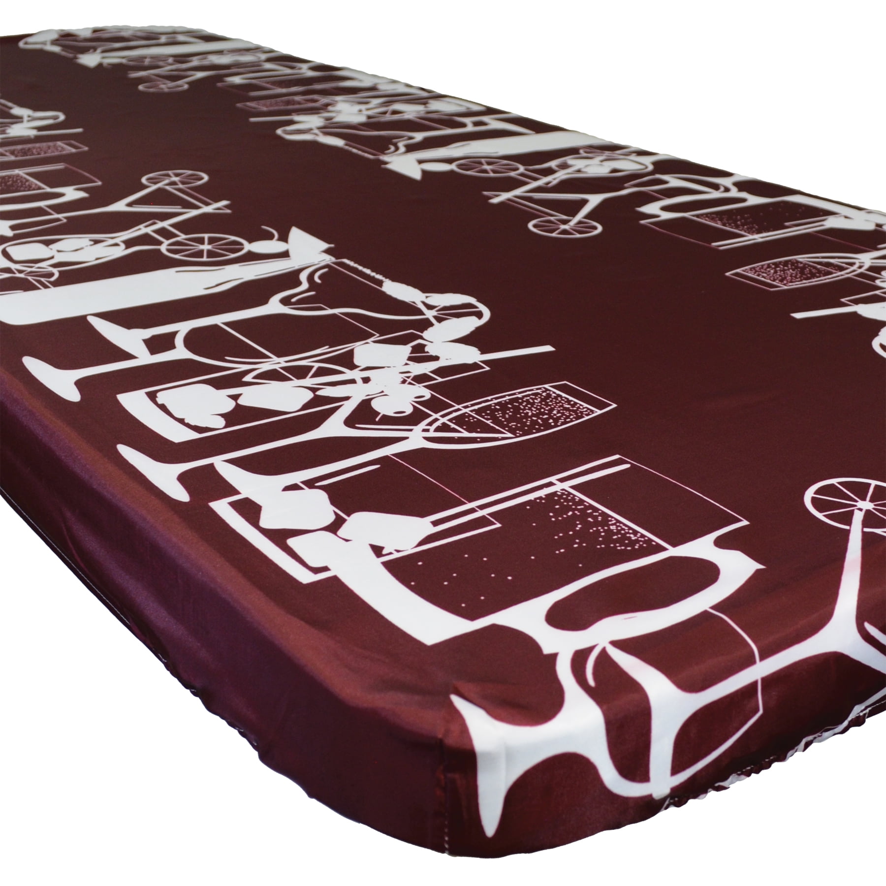 Happy Hour Drinks Burgundy and White Fitted Plastic Tablecloth