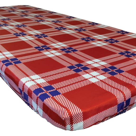 In the Breeze 8002 — Plaid 6 Foot Fitted Tablecloth — Colorful Camping, Picnic Gear — Washable and Reusable