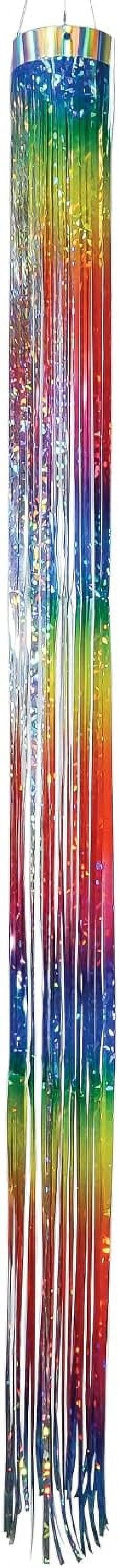 51-inch Rainbow Mylar Outdoor Windsock with Shimmering Ribbons