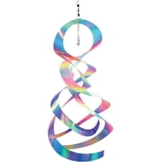 In the Breeze 9158   Striped Iridescent Mylar Spin Quartet with Crystal   Colorful Suncatcher Wind Spinner for Yards and Gardens with Plastic Crystal