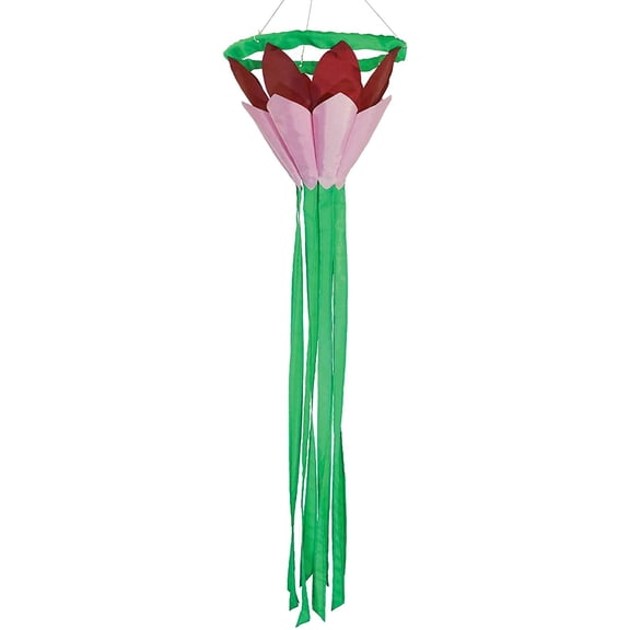 In the Breeze Burgundy 38" Lotus Flower Windsock, Outdoor Floral Decoration, 5201