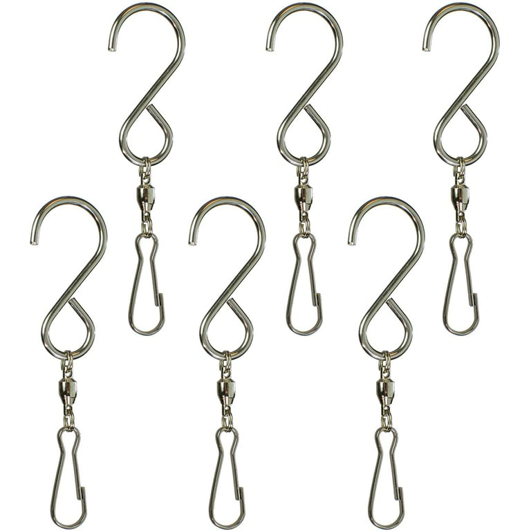 In the Breeze SB50 — Stainless Steel Hang-It S Hooks with Ball Bearing  Swivel - 6 PC for Smooth Spinning Hanging Decor 