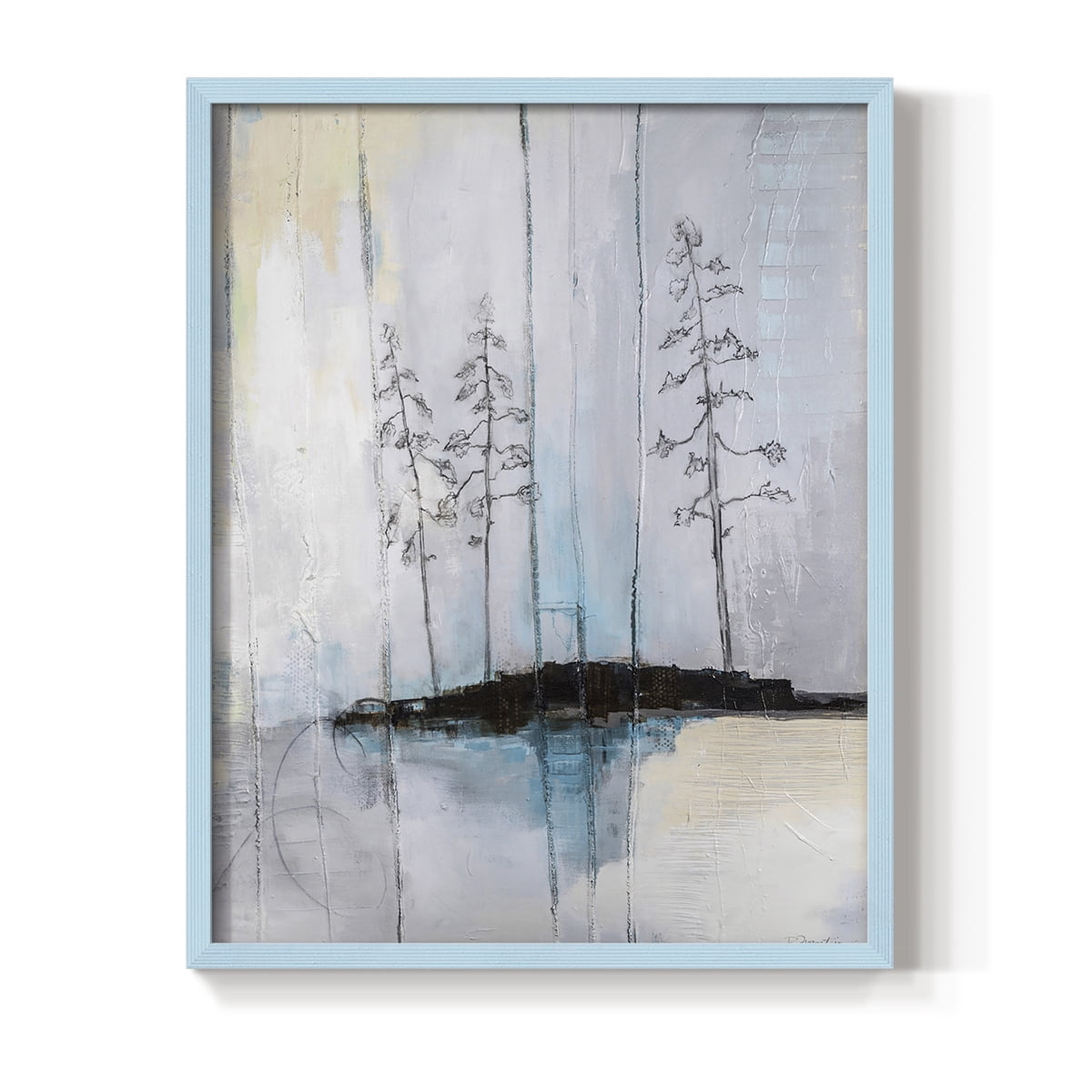In the Company of Three in Blue Solid Wood 11 x 14 Framed Print