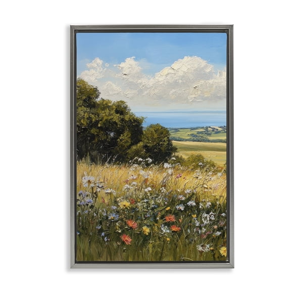 Stupell Industries In the Distance Meadow Gray Framed Floater Canvas Wall Art, design by Petal Prints Design