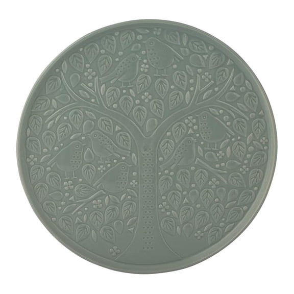 In the Forest Platter 12.6" Round Stoneware Serving Dish - Deep Green Glaze, Woodland Design, Chip Resistant, Dishwasher Safe