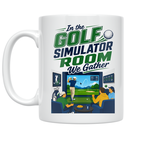 In the Golf Simulator Room We Gather - Golf Enthusiast - 11 oz Ceramic Coffee Mug