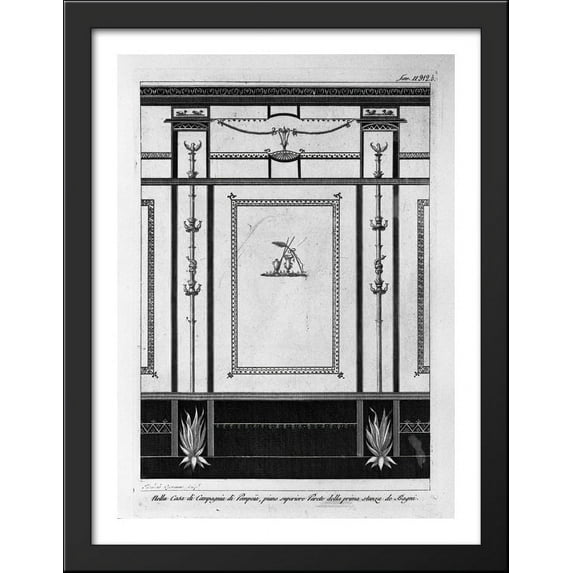 In the House of Pompeii, the upper floor wall of the first room of Bath 28x38 Large Black Wood Framed Print Art by Giovanni Battista Piranesi
