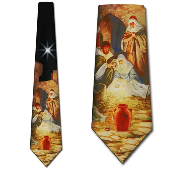 In the Manger - Retro Sepia Necktie Mens Tie by Three Rooker