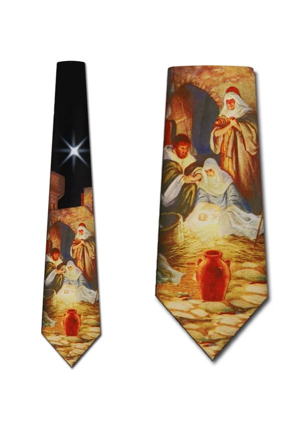 In the Manger - Retro Sepia Necktie Mens Tie by Three Rooker