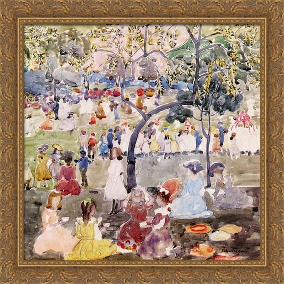 In the Park 28x28 Large Gold Ornate Wood Framed Canvas Art by Maurice Prendergast