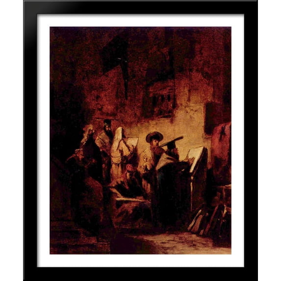 In the Synagogue 28x34 Large Black Wood Framed Print Art by Carl Spitzweg