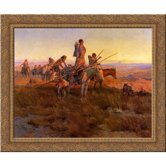 In the Wake of the Buffalo Hunters 24x20 Gold Ornate Wood Framed Canvas Art by Charles M. Russell