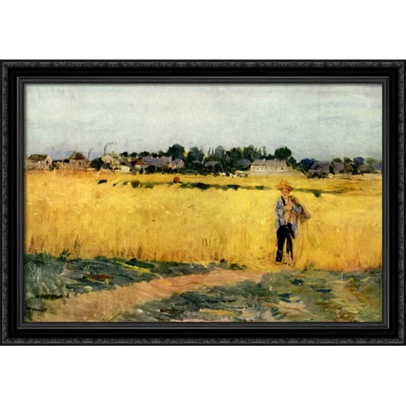 In the Wheatfield at Gennevilliers 38x28 Large Black Ornate Wood Framed Canvas Art by Berthe Morisot