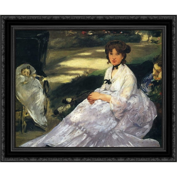 In the garden 24x20 Black Ornate Wood Framed Canvas Art by Manet, Edouard