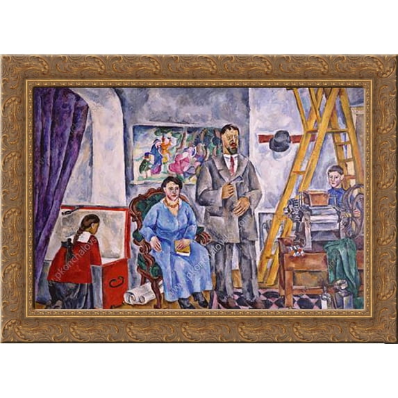 In the studio. Family Portrait. 24x18 Gold Ornate Wood Framed Canvas Art by Pyotr Konchalovsky