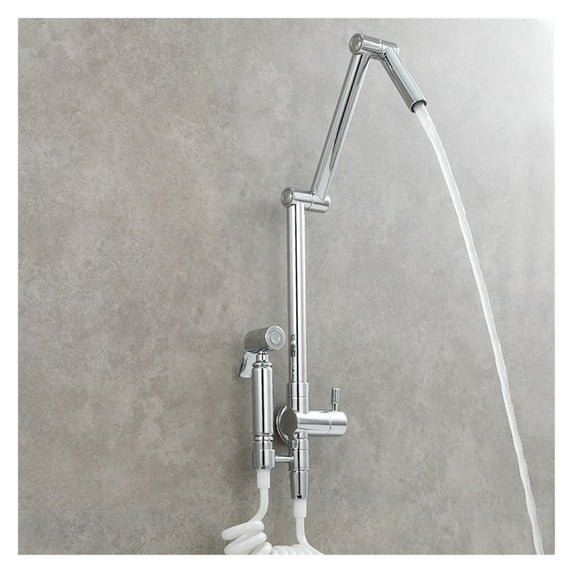 In-wall Single Cold Folding Faucet Spray Gun Set Kitchen Wash Basin Lengthened Telescopic Rotating Faucet ,360° Swivel Spout