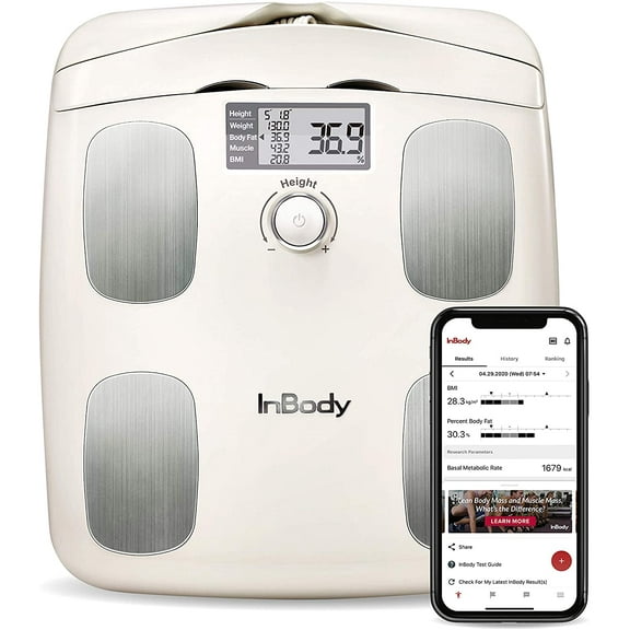 InBody H20N - Smart Full Body Composition Analyzer Scale, BMI, Body Fat, Muscle Mass, Bluetooth Connection - Beige