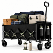 InBrave Heavy Duty Folding Wagon Cart, 34" Extra Long Collapsible Utility Wagon, 360 lb, 130L Capacity, All-Terrain Wheels for Beach, Camping & Garden