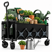 InBrave Heavy Duty Folding Wagon Cart, 34" Extra Long Collapsible Utility Wagon, 360 lb, 130L Capacity, All-Terrain Wheels for Beach, Camping & Garden
