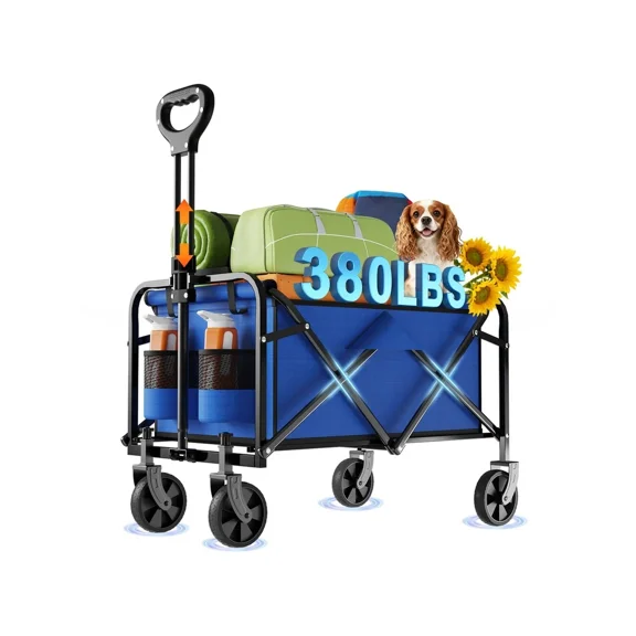 InBrave Portable 29.5" Collapsible Wagon Cart, Heavy Duty Folding Utility Wagon With 360lbs Load, All-Terrain Wheels For Camping, Beach, Garden & Grocery Shopping