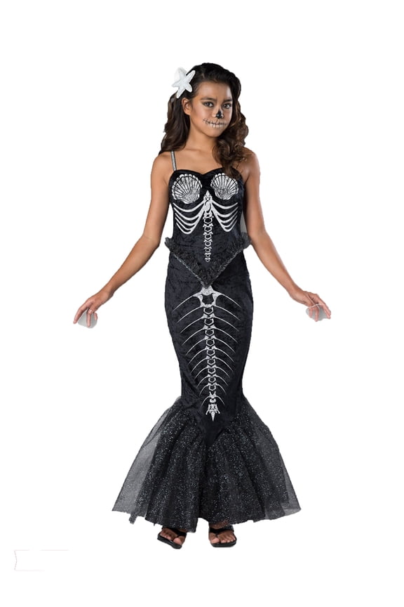 Skeleton Mermaid Scary Mythical Girl's Fancy-Dress Costume for Tween, M