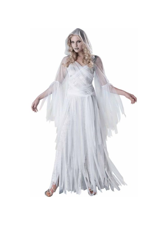 Women's Haunting Beauty Ghost Costume, White/Grey, Small