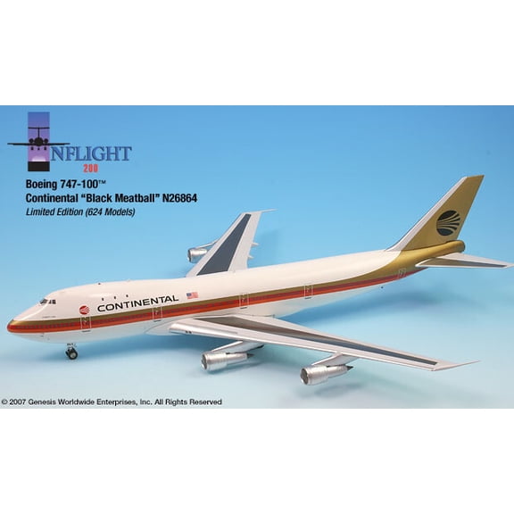 InFlight 200 Continental Black Meatball 747-100 1:200 Scale Die-cast Model Plane