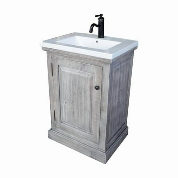 InFurniture Rustic Solid Fir Vanity with Ceramic Single Sink - Grey - 24 in.