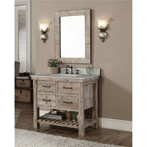 InFurniture Rustic Style Marble Top with SQ Sink 36-inch Single Sink Bathroom Vanity