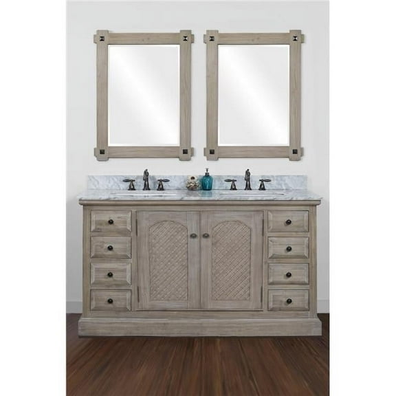 InFurniture Rustic Style Marble Top with SQ Sink 60-inch Double Sink Bathroom Vanity