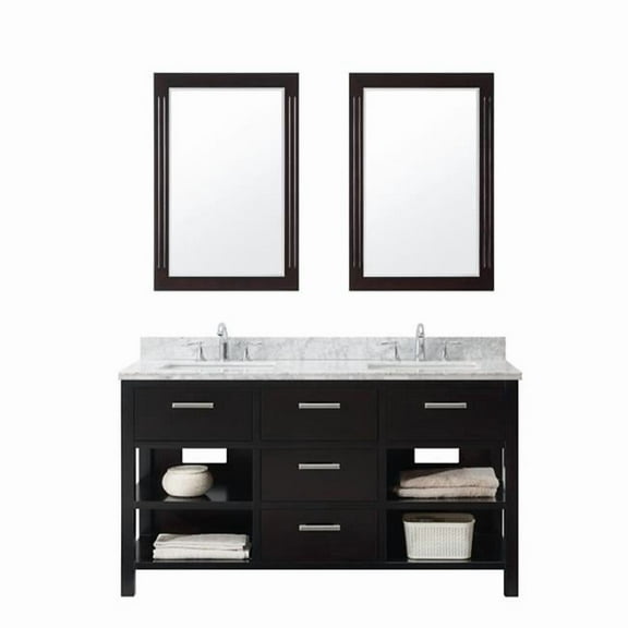 InFurniture WB8260-ES CW TOP 60 in. Double Sinks Vanity With Carrara White Marble Top In Espresso