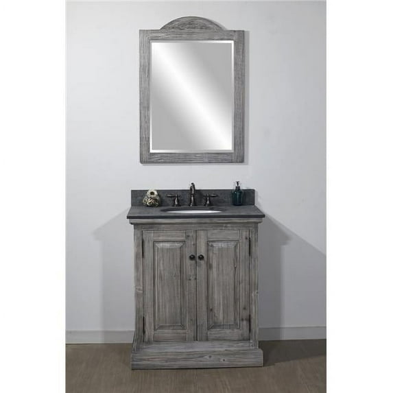 InFurniture WK1831-G-MG TOP 30 in. Rustic Solid Fir Single Sink Vanity in Grey Driftwood With Polished Textured Surface Granite Top-No Faucet