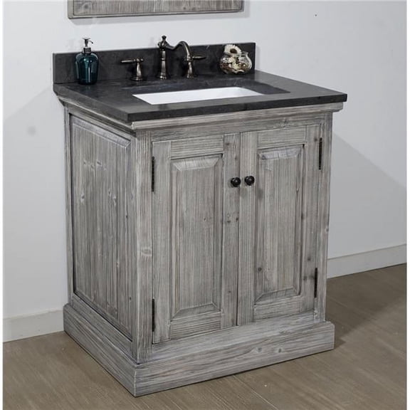 InFurniture WK1831-G-WK SQ TOP 30 in. Rustic Solid Fir Single Sink Vanity With Rectangular Sink in Grey Driftwood With Limestone Top-No Faucet