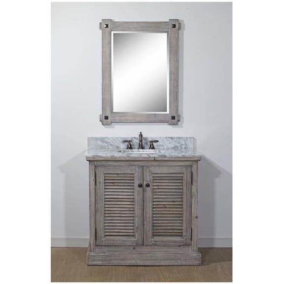 InFurniture WK1936-G-CW SQ TOP 36 in. Rustic Solid Fir Single Sink Vanity With Rectangular Sink in Grey Driftwood With Carrara White Marble Top-No Faucet