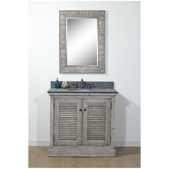 36" RUSTIC SOLID FIR SINGLE SINK VANITY IN GREY DRIFTWOOD WITH POLISHED TEXTURED SURFACE GRANITE TOP-NO FAUCET