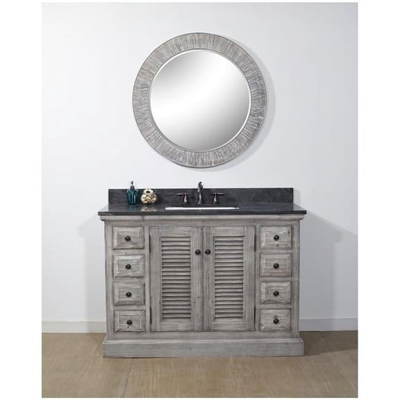InFurniture WK1948-G-WK SQ TOP 48 in. Rustic Solid Fir Single Sink Vanity With Rectangular Sink in Grey Driftwood With Limestone Top-No Faucet