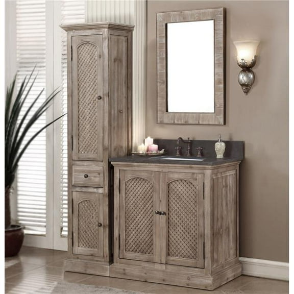 InFurniture WK8131-WK SQ TOP 30 in. Solid Recycled Fir Single Sink Vanity With Rectangular Sink Limestone Top-No Faucet